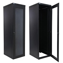 M-0412 | RACK PISO COM GUIAS LATERAIS C/ CHAVE 32U X 27" X 800MM PRETO